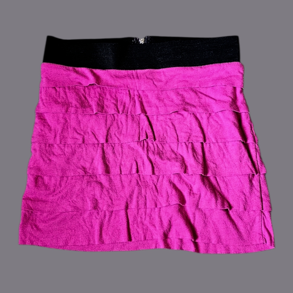 Y2k Ruffled Express Fuchsia Tiered Mini Skirt Bodycon Size Xs